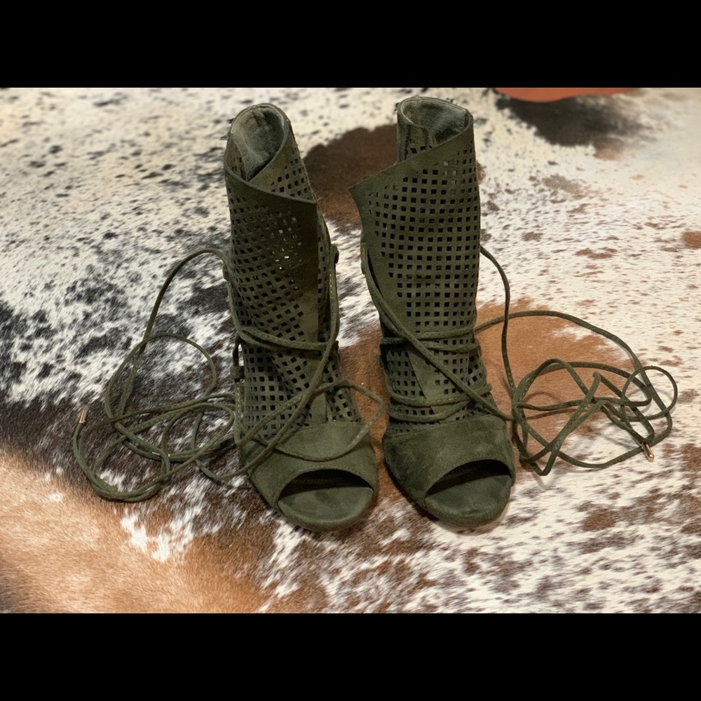 Olive Green, open toe ankle boot